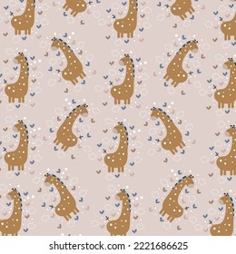 Seamless cartoon pattern with cute brown giraffe doodle