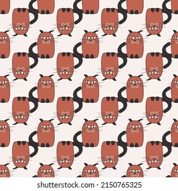 Seamless cartoon pattern in cute cats. Funny background for textile, wallpaper, pattern fills, covers, surface, print, wrap, scrapbooking, decoupage