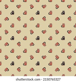Seamless cartoon pattern in cute cats. Funny background for textile, wallpaper, pattern fills, covers, surface, print, wrap, scrapbooking, decoupage