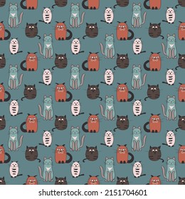 Seamless cartoon pattern in cute cats. Funny background for textile, wallpaper, pattern fills, covers, surface, print, wrap, scrapbooking, decoupage