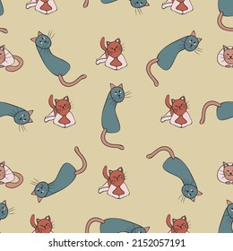 Seamless cartoon pattern in cute cats. Funny background for textile, wallpaper, pattern fills, covers, surface, print, wrap, scrapbooking, decoupage