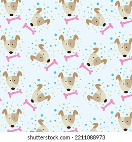 Seamless cartoon pattern with cute dog head doodle