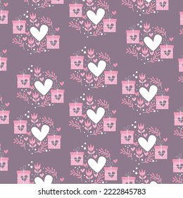 Seamless cartoon pattern with cute doodle box love