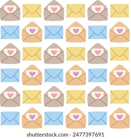 Seamless cartoon pattern with cute envelopes and letters. Colorful vector background in flat style	