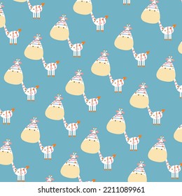 Seamless cartoon pattern with cute giraffe doodle