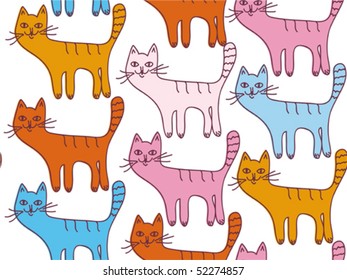 Seamless cartoon pattern with funny cats