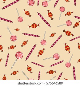 Seamless cartoon pattern with lollipops and candy