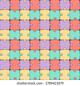 Seamless cartoon pattern from multicolored puzzles