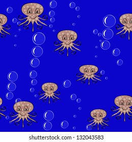 Seamless cartoon pattern with octopuses. Vector illustration