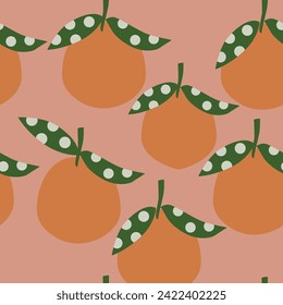 Patrón de caricatura sin foco con naranjas de fondo rosado.