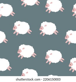 Seamless cartoon pattern with sheep on green background suitable for wallpaper,Textiles and book covers
