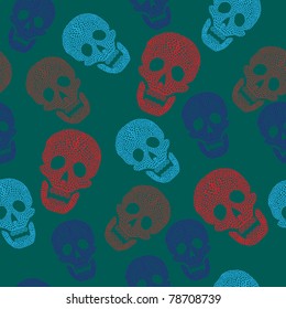 Seamless cartoon pattern with skull in vector. Background with decorative skull.