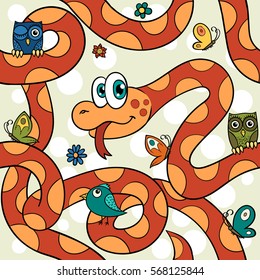 Seamless cartoon pattern - snake and other friendly animals.