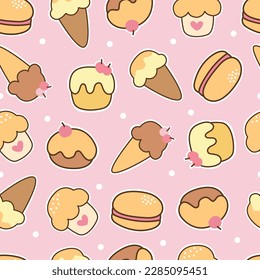 Seamless cartoon patterns ice cream cone with hamburger. Designs used for newborn apparel, textiles, and background wallpaper