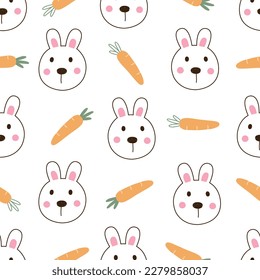 Seamless cartoon patterns of rabbit and carrot on white background. cute design used for fabric, newborn apparel, textiles, wallpaper, vector illustration