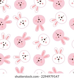 Seamless cartoon patterns rabbits on white background. cute design used for fabric, newborn apparel, textiles, wallpaper, vector illustration
