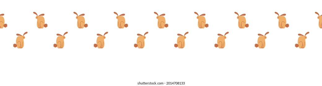 Seamless cartoon pet bunny doodle border. Whimsical minimal 2 tone gender neutral color. Kids nursery banner or whimsical character fashion all over print.