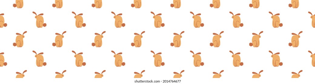 Seamless cartoon pet bunny doodle border. Whimsical minimal 2 tone gender neutral color. Kids nursery banner or whimsical character fashion all over print.