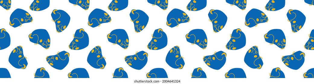 Seamless cartoon pet dog doodle border. Whimsical minimal 2 tone gender neutral color. Kids nursery banner or whimsical character fashion all over print.