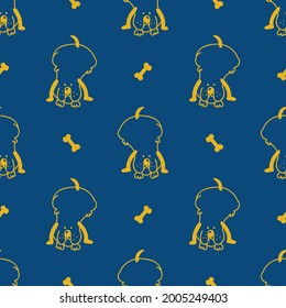  Seamless cartoon pet dog doodle pattern. Whimsical minimal 2 tone gender neutral color. Kids nursery wallpaper or whimsical character fashion all over print.