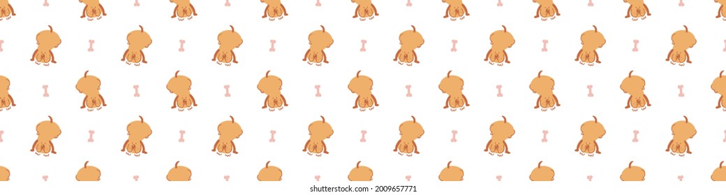 Seamless cartoon pet dog doodle border. Whimsical minimal 2 tone gender neutral color. Kids nursery banner or whimsical character fashion all over print.