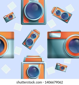 seamless cartoon phot on the theme of vintage cameras, vector illustration