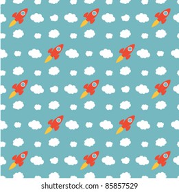 Seamless Cartoon Rocket Ship Pattern Background