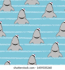 Seamless cartoon shark pattern for kids.  Vector illustration.