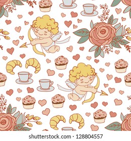 seamless with cartoon sketches on the theme of Valentine's Day