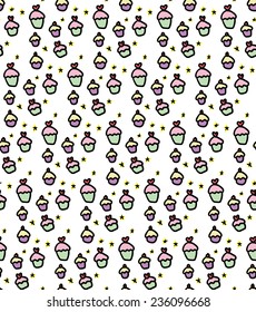 Seamless cartoon style cupcake background pattern