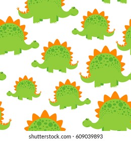 Seamless cartoon style dinosaur pattern. Vector illustration for decoration of children room, wallpaper, wrapping paper, textile print