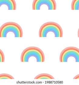 Textura de caricatura sin foco con arcoiris sobre fondo blanco. Ilustración vectorial para telas, texturas, fondos de pantalla, carteles, postales. Huella infantil. Elementos editables.