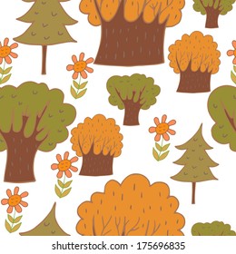 Seamless cartoon tree pattern