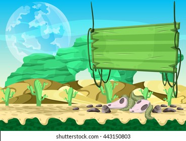 Seamless cartoon vector desert background with separated layers for game and animation, game design asset