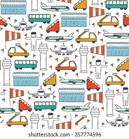 Seamless cartoon vector hand drawn airport background