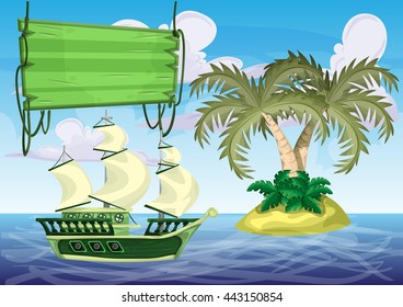 Seamless cartoon vector island with separated layers for game and animation, game design asset