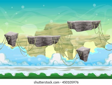 Seamless cartoon vector landscape with separated layers for game and animation, game design asset