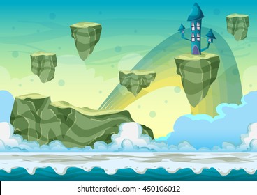 Seamless cartoon vector landscape with separated layers for game and animation, game design asset