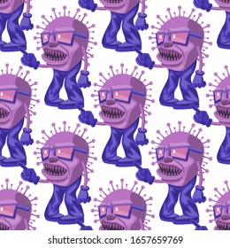 Patrón de personajes de virus caricaturizados en fondo blanco aislado. Imágenes vectoriales, pasos 10