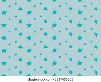 Seamless cartoon virus pattern in teal. This medical vector background is perfect for healthcare, science, and educational designs, wrapping paper, or kidfriendly hygiene graphics.