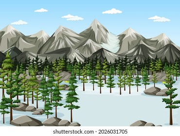 Seamless cartoon winter landscape background illustration