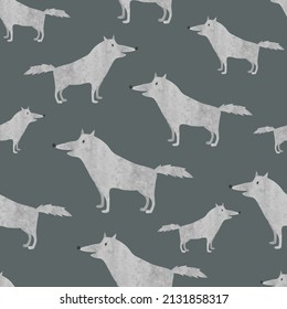 Nahtlose Cartoon Wolf Silhouette Muster. Vektorgrafik