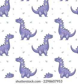 Seamless cartoonish pattern for textile, dinos