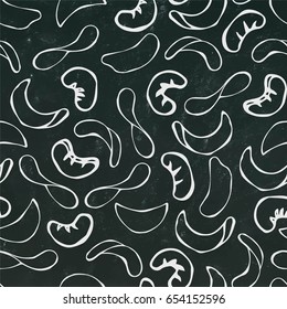 Seamless with Cashew Nuts And Potato Chips. Food Pattern. Isolated on a Black Chalkboard Background. Doodle Cartoon Hand Drawn Sketch Vector Illustration.
