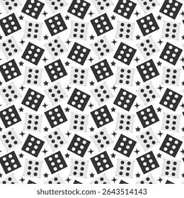 Seamless casino dice pattern black and white lucky dices. Gambling cubes background