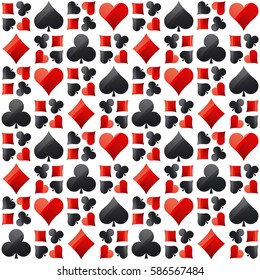 Seamless casino gambling poker background with red and black  symbols, vector illustration. Ideal for printing onto fabric and paper or scrap booking