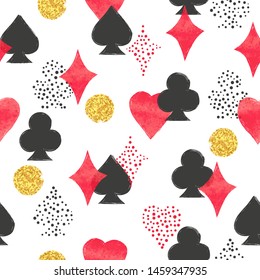 Seamless casino pattern with playing cards suits.