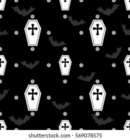 seamless casket and cross with silver dot glitter pattern background