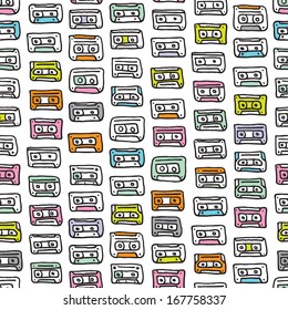 Seamless cassette tapes icon of the eighties illustration background pattern in vector