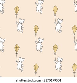 Seamless cat background, vector repeat pattern with cute cartoon kittens